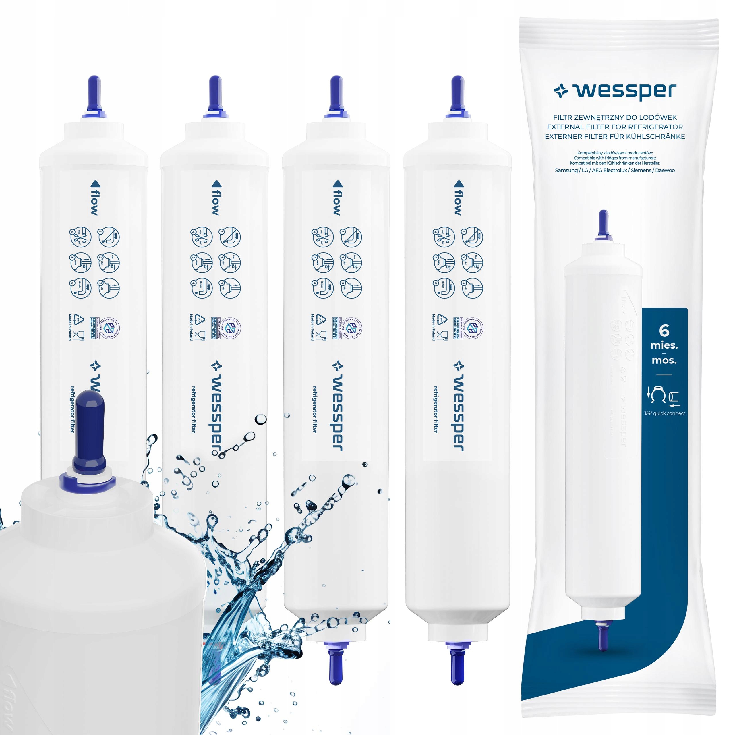 4x Filtr Wody Wessper do lodówki Side by Side Samsung zamiennik DA29-10105J