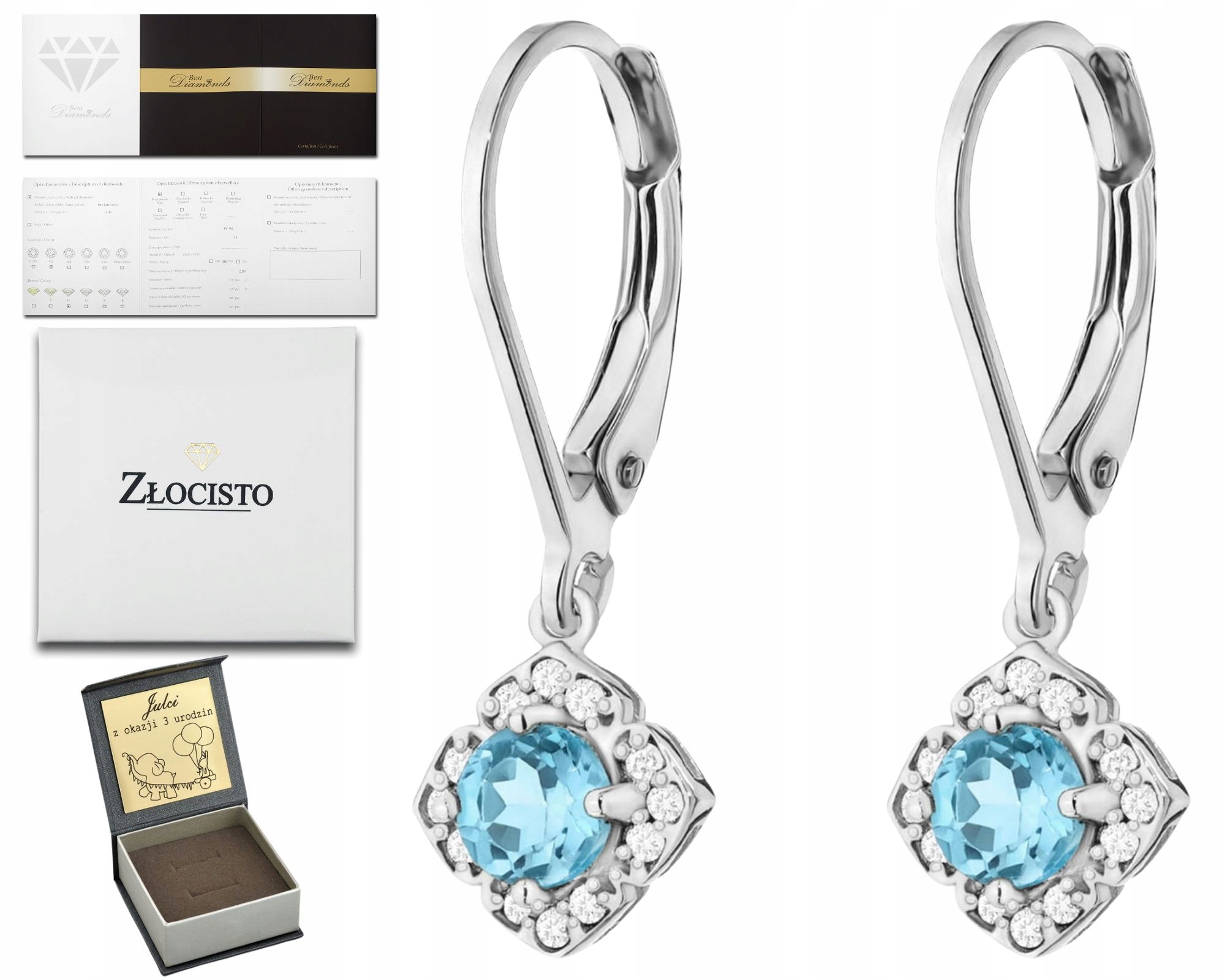 Bílé Zlato Náušnice S Topazem, Anglické Zapínání Na Dárek