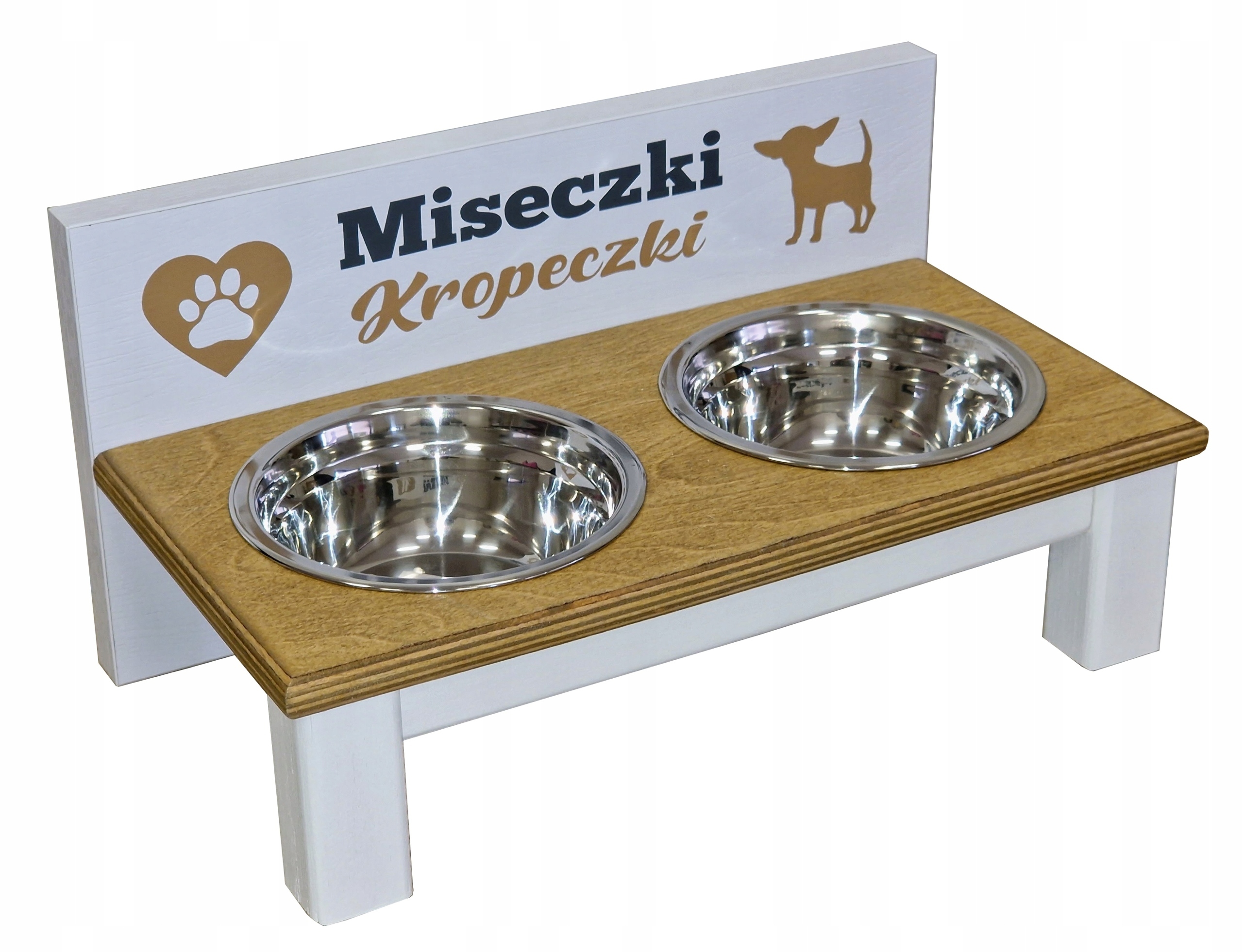 Levně Stojan se dvěma miskami ocel 2 x 13 cm. 370 ml. Pro malá plemena psů Bílá