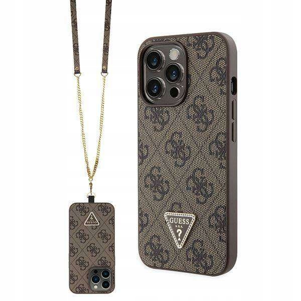 Pouzdro pro iPhone 13 Pro Guess HardCase Crossbody 4G Metal Logo Hnědé