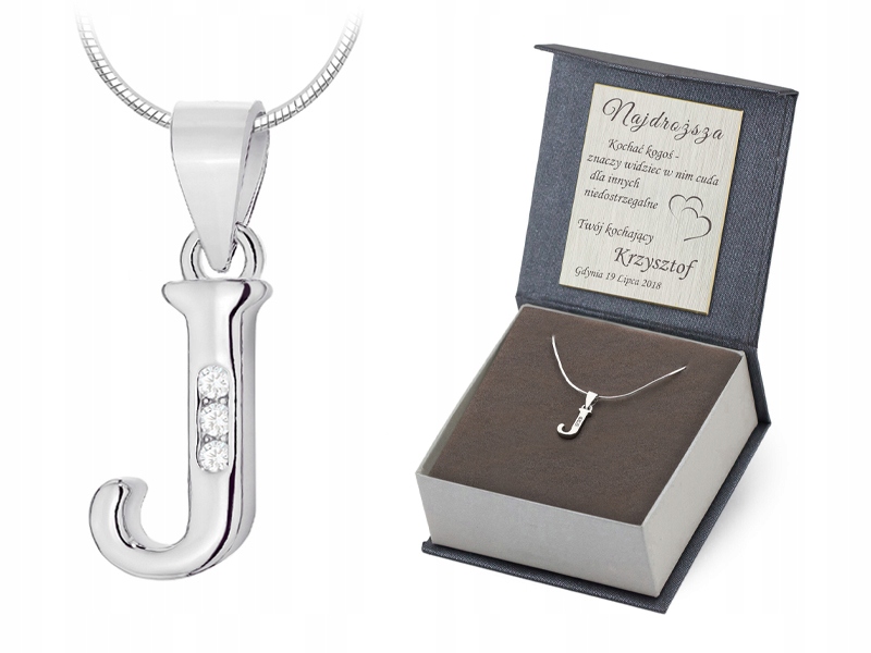 Stříbrná Sada ryzost 925 Řetízek 60 cm a přívěsek Zirkony Písmeno J