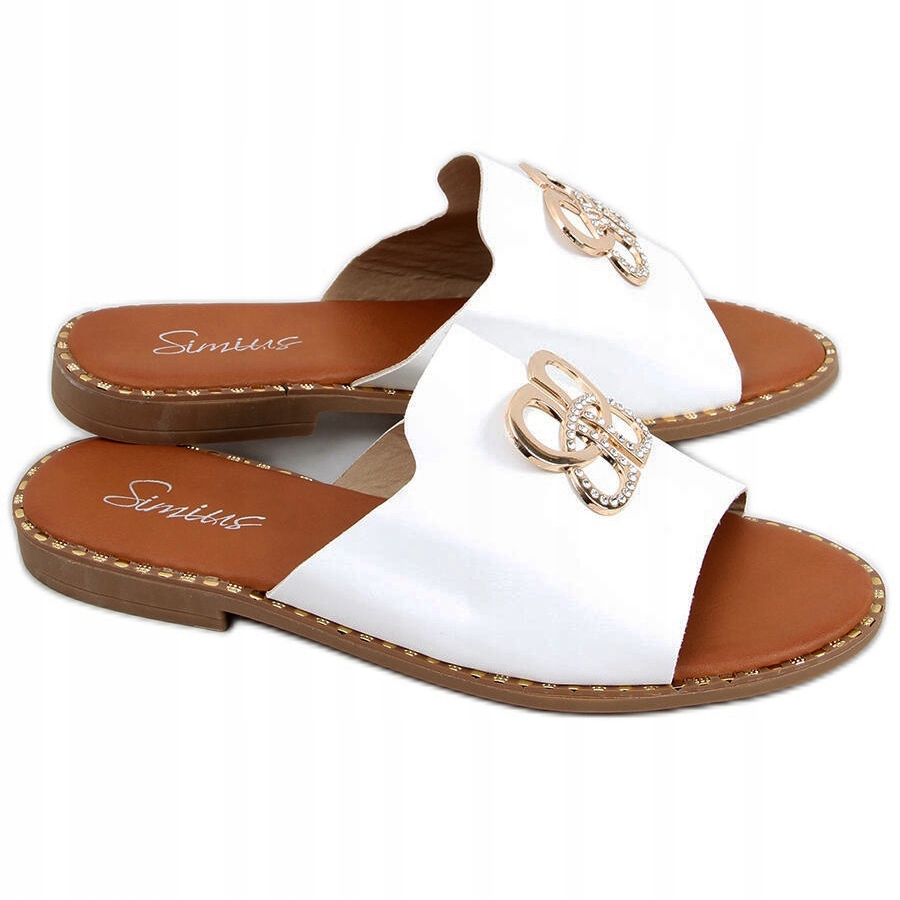 Dámské nazouváky bílé, ploché, klasické zirkony vel. 38 24.5 cm