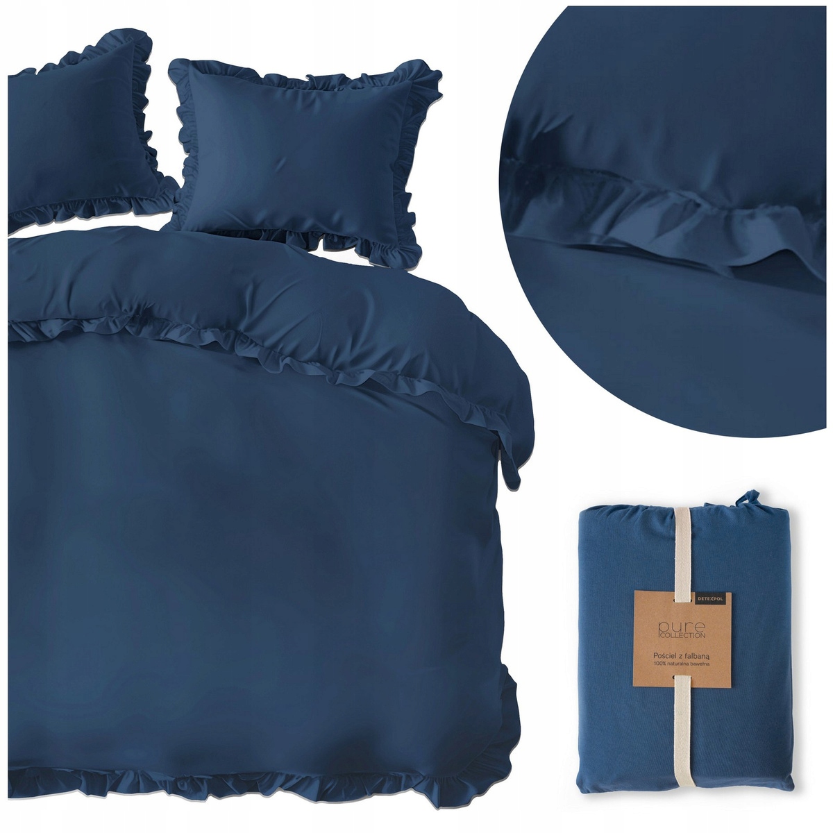 Posteľná Bielizeň s volánom Bavlnená hladká 220x200 3 dielov obliečky 70x80 Pure