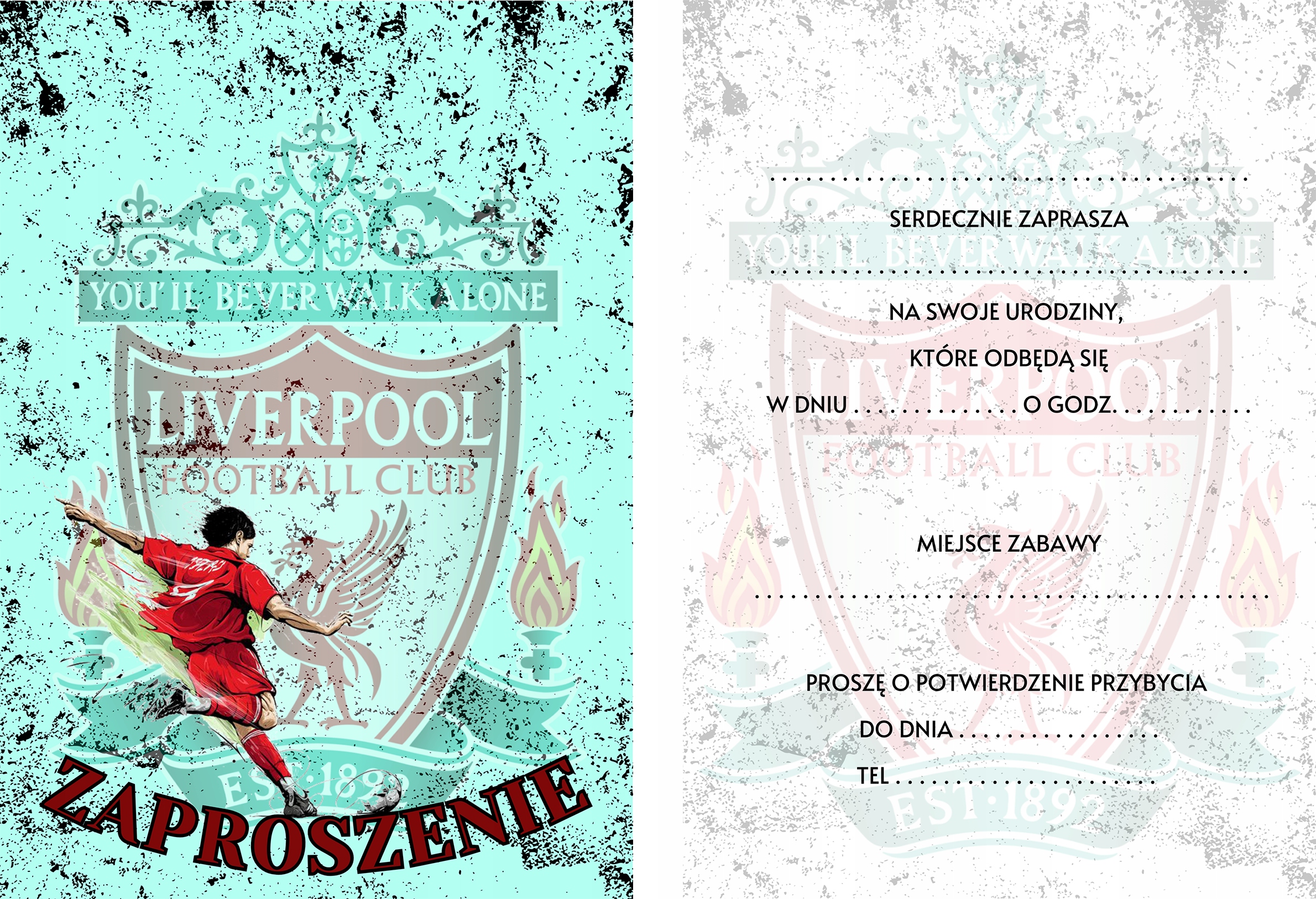 ZAPROSZENIE LIVERPOOL DRUŻYNY PIŁKARSKIE ZAPROSZANIA URODZINOWE 20x15 cm Marka inna