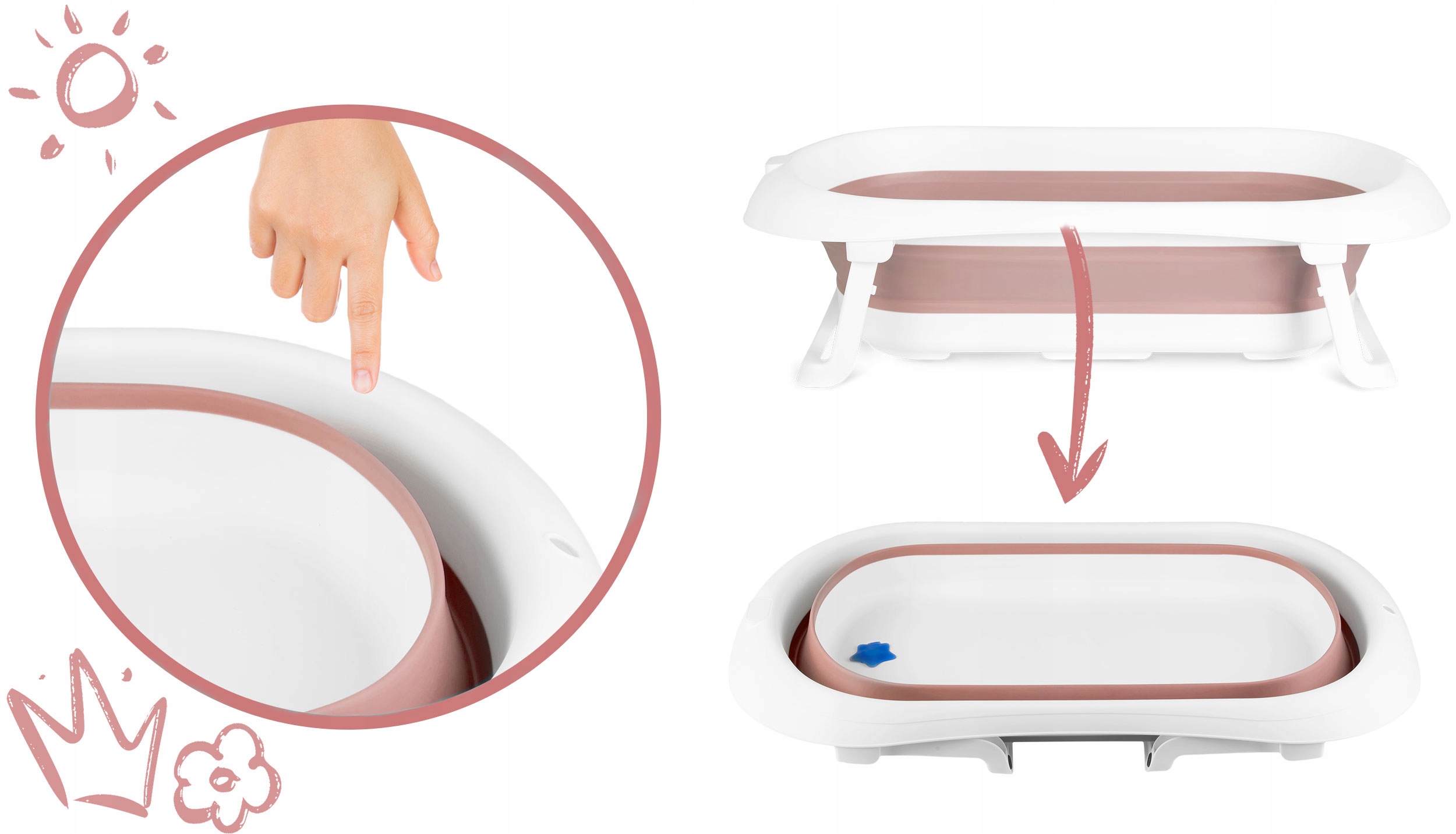 Wanienka dla niemowląt RK-281 biało-różowa Wysokość produktu 21.5 cm