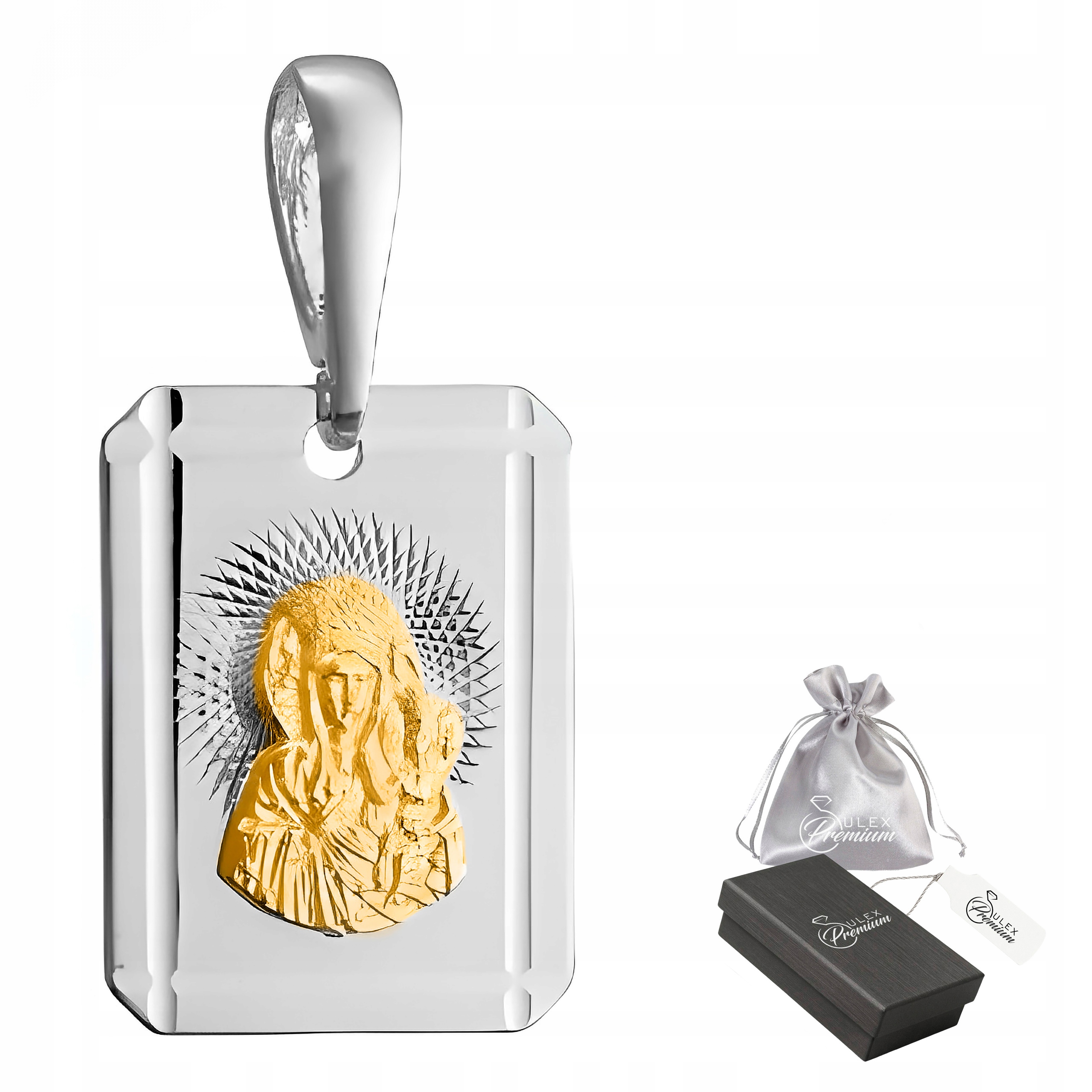 Medailon stříbro 925 Přívěsek se Zlatou Pannou Marií Čenstochovskou Gravírování