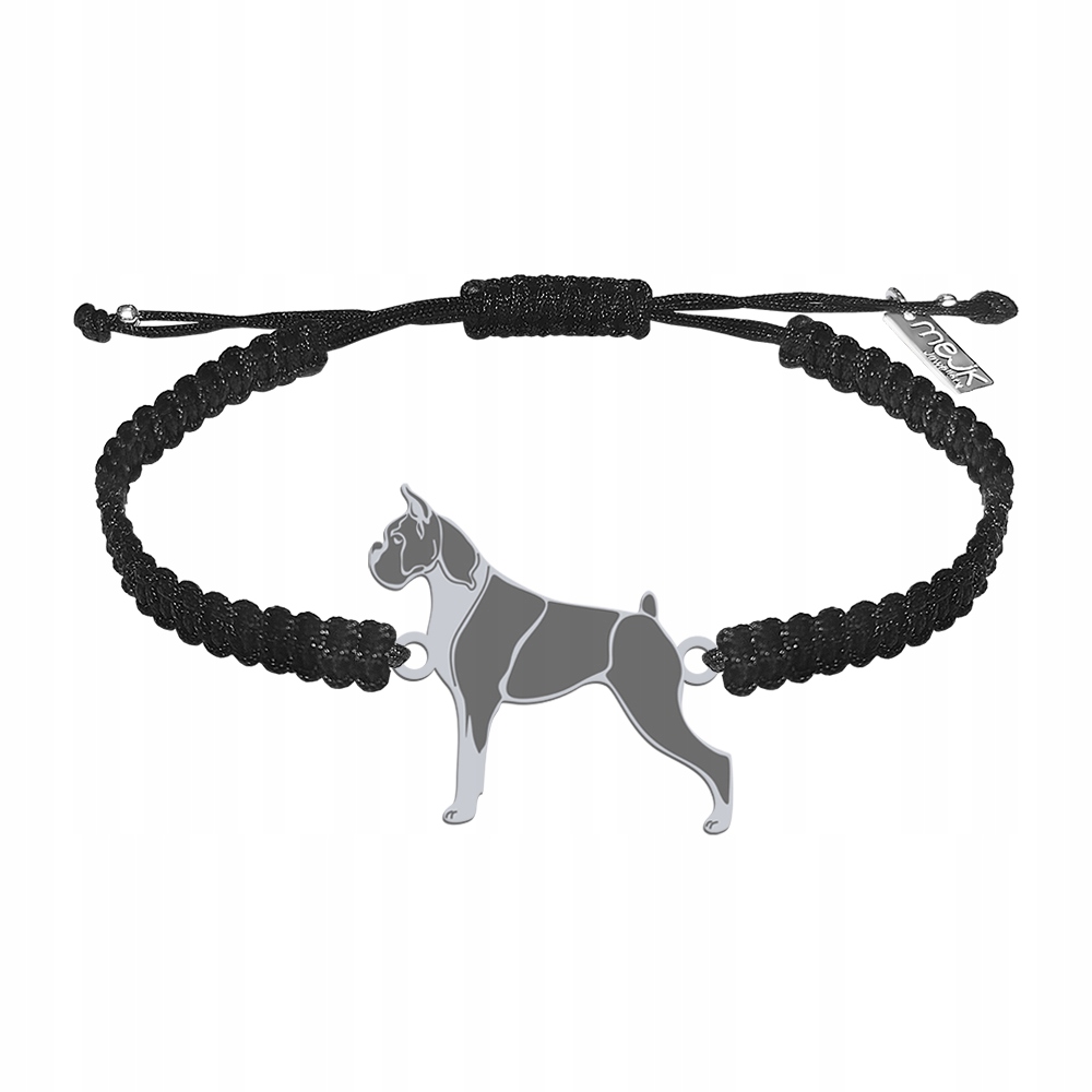 Stříbrný náramek s psem Boxer 925 Makramé Dárek Žena Gravírování Bonus