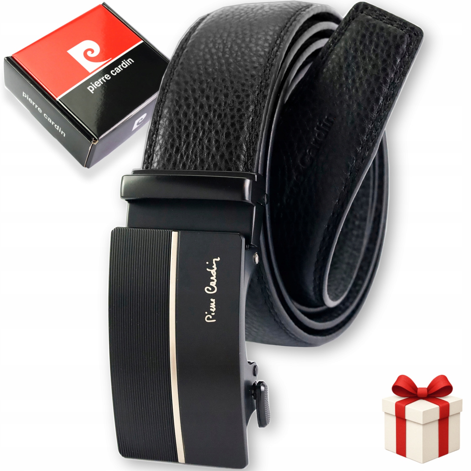 Pierre Cardin Pasek skórzany Automat męski czarny prezentowy 115 cm