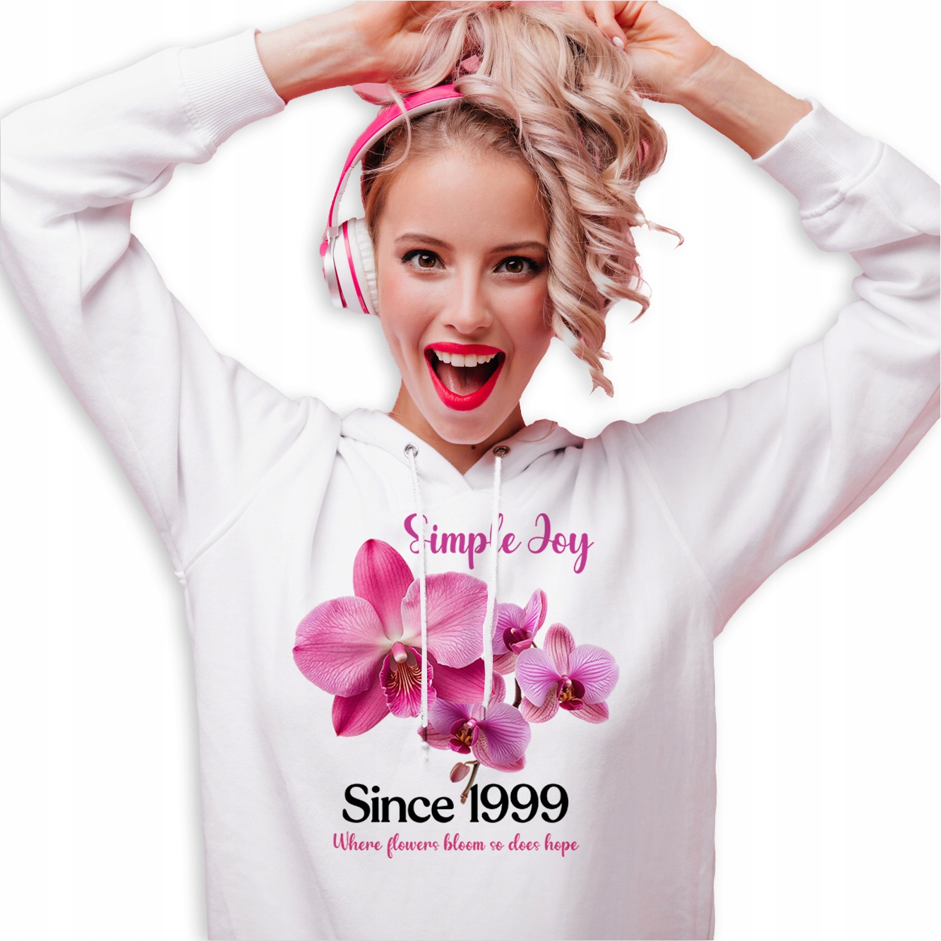 Mikina S Kapucí Bílá bavlněná mikina Módní Flower Simple Joy S