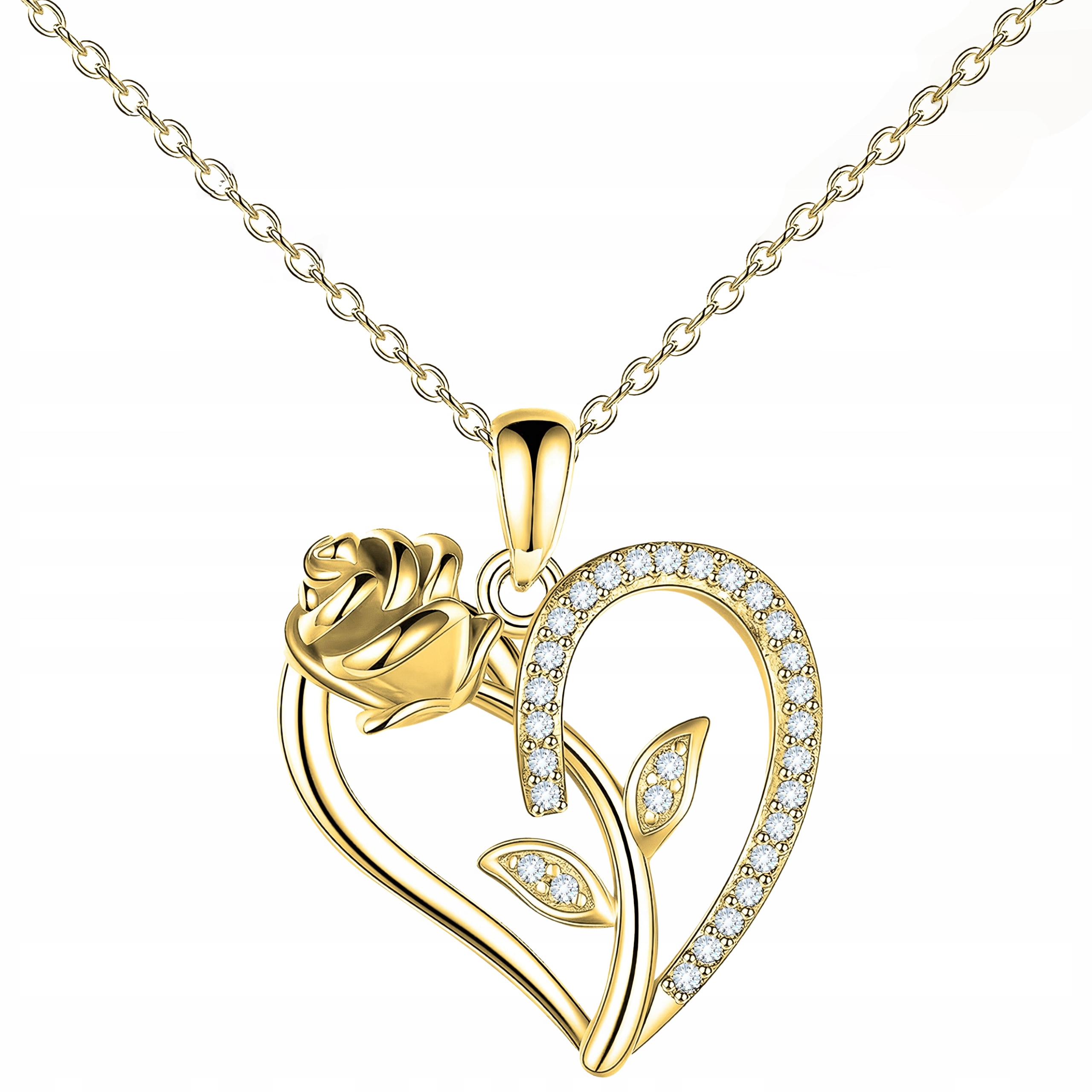 Zlatý náhrdelník Srdce Růže v zirkonii Květina Srdíčko Stříbro 925