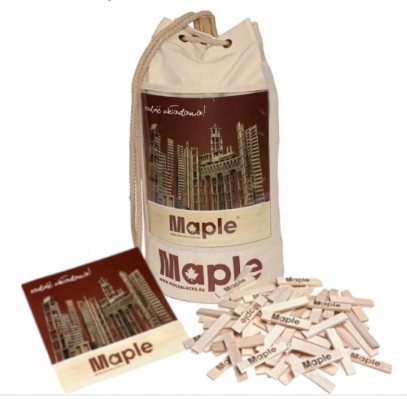 DREWNIANE KLOCKI DLA DZIECI DOROSŁYCH MAPLE EDUKACYJNE WOREK 200 SZT.