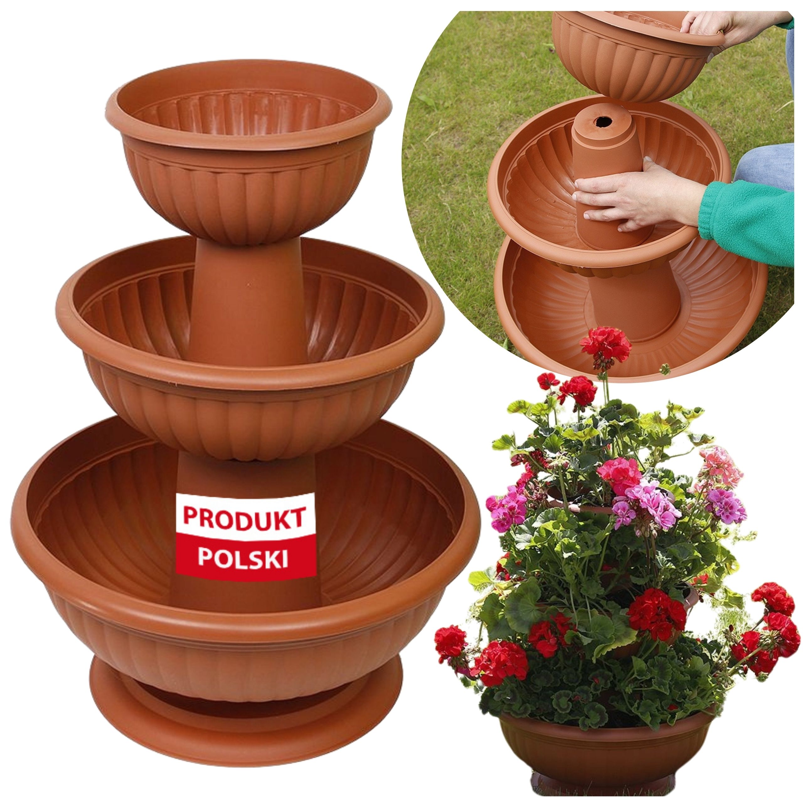 KWIETNIK STOJĄCY DONICZKA KASKADA kwiatowa TARAS MISA 3-PIĘTROWA 3 poziomy