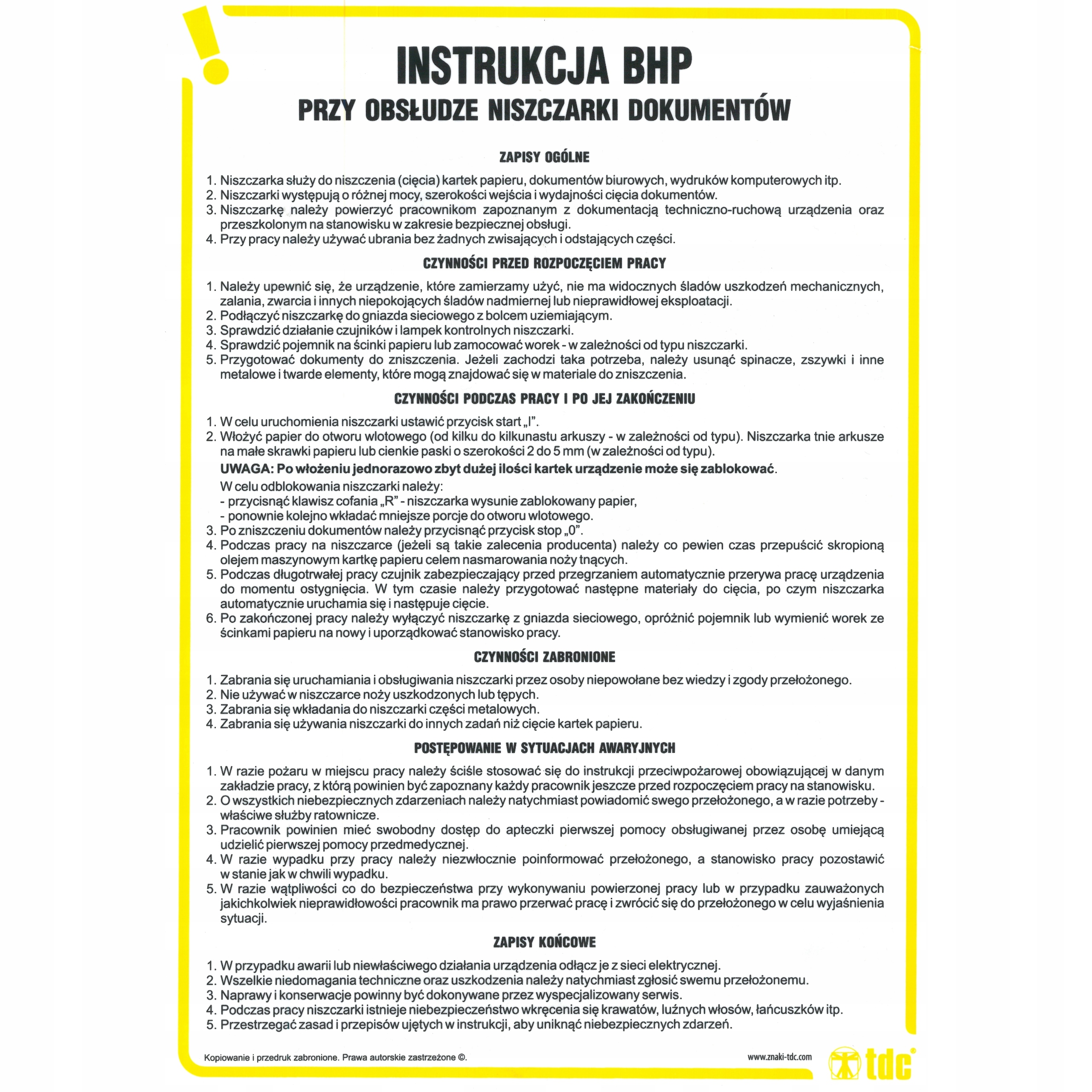 

Instrukcja Bhp Pcv przy obsłudze niszczarki