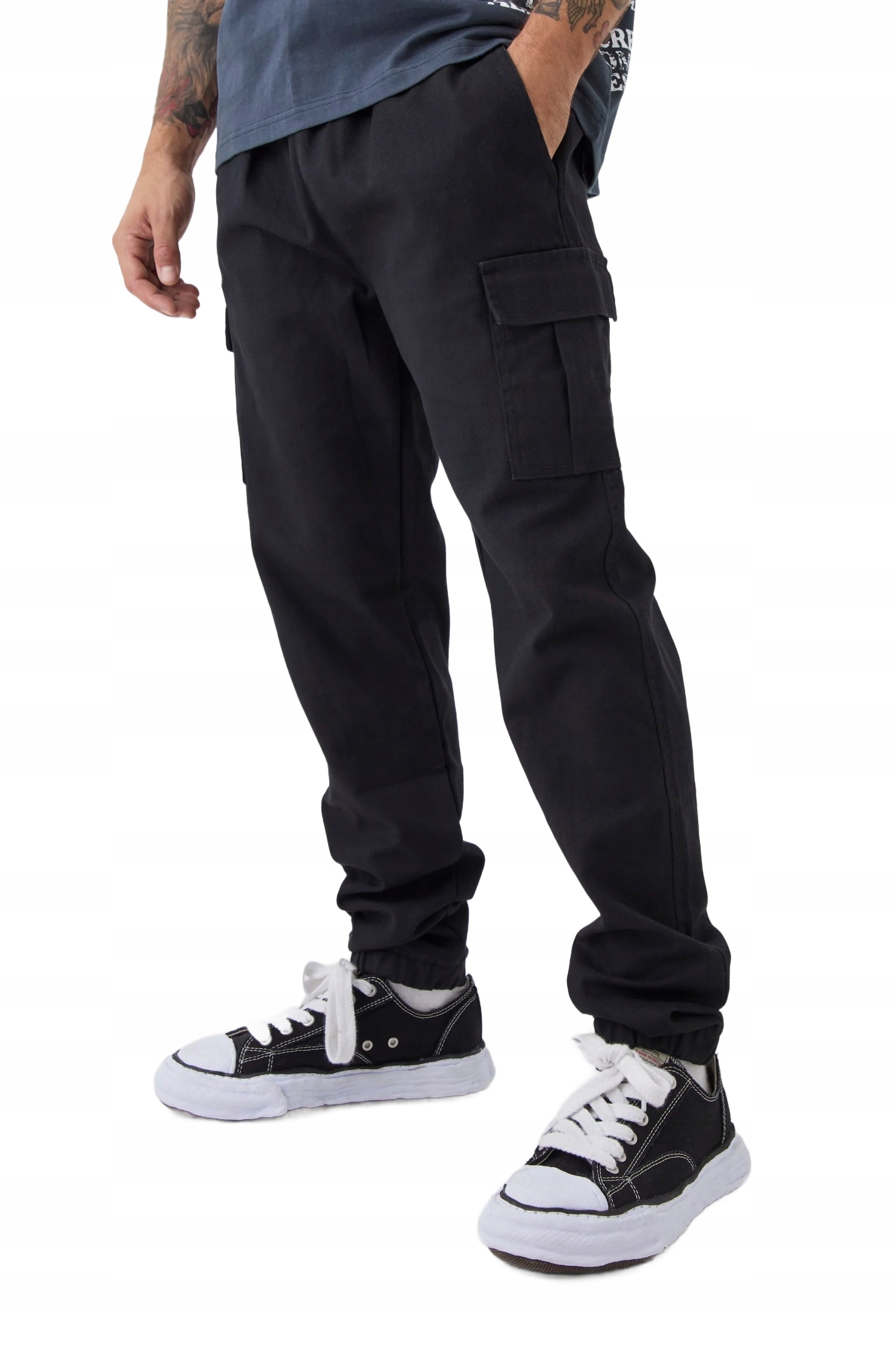 Boohooman Černé Pánské Kapsáče Kalhoty S Manžetou Na Nohavicích Xs Z3A