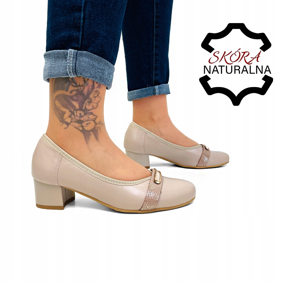 Béžové Měkké Lehké Polobotky Kůže Nízký Podpatek Pro Halušky Širší 37