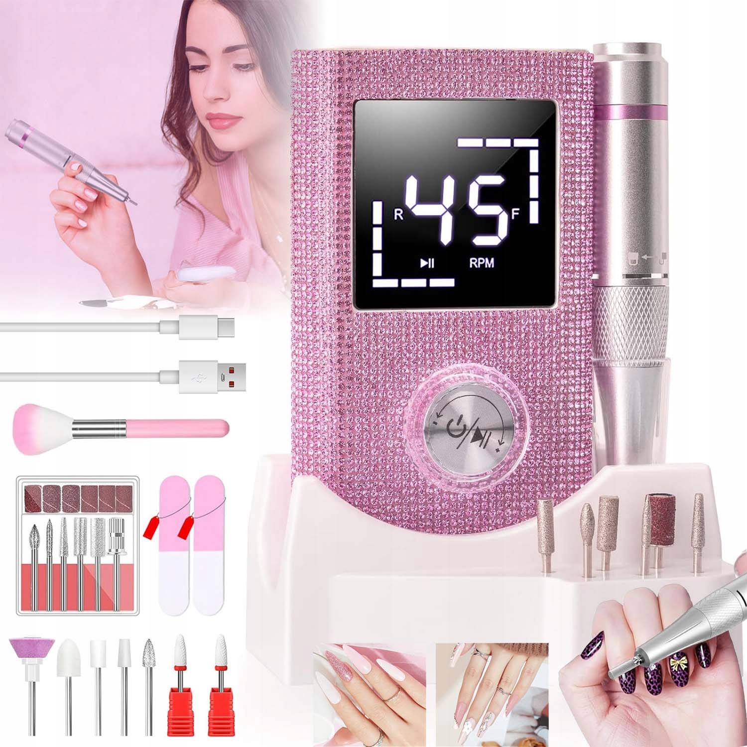 Elektrická Bruska Na Nehty Usb 45000 U/min Manikúra Pedikúra Sada