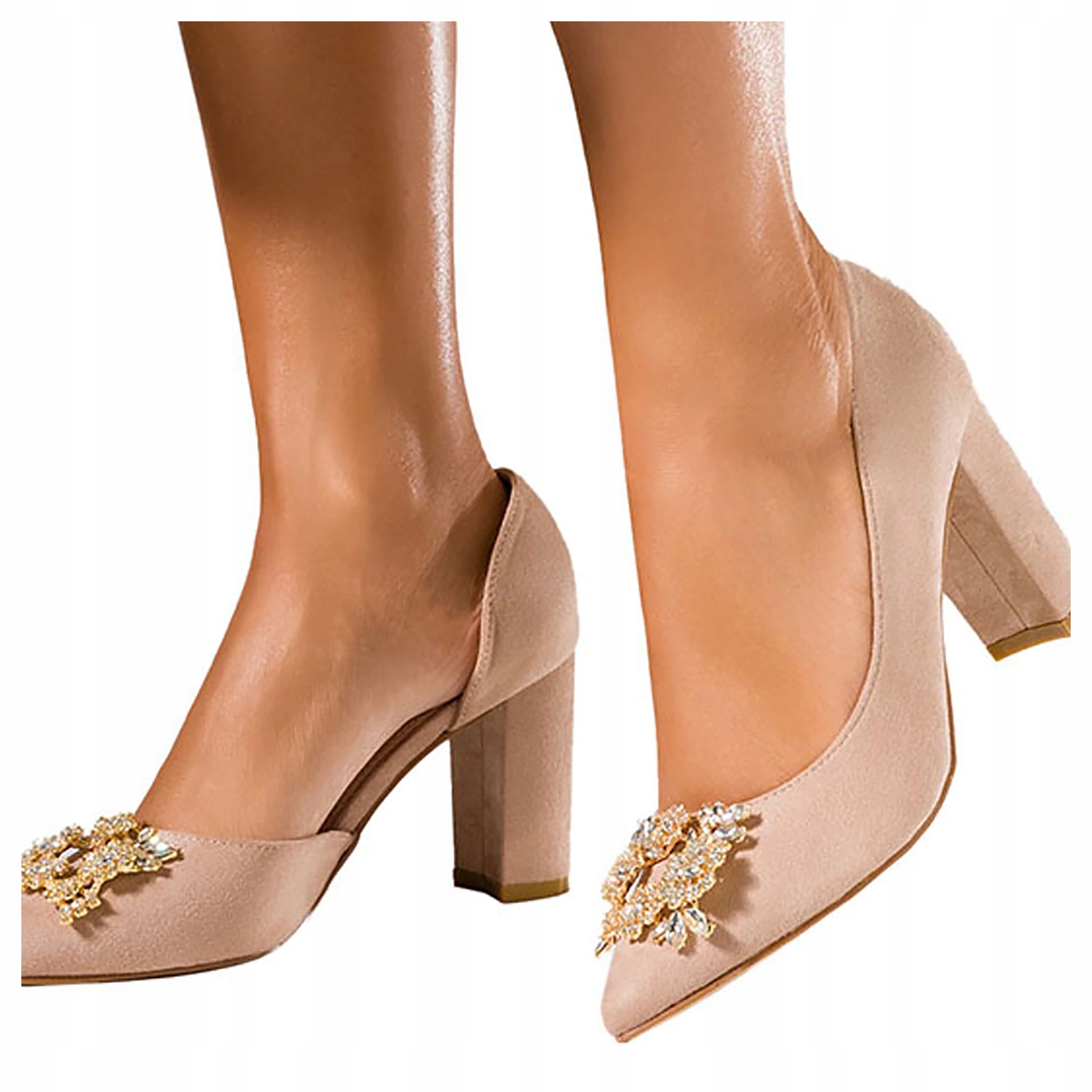 Czółenka Na Obcasie Słupku Modne Ozdobne Kwiatki Beżowe r 37