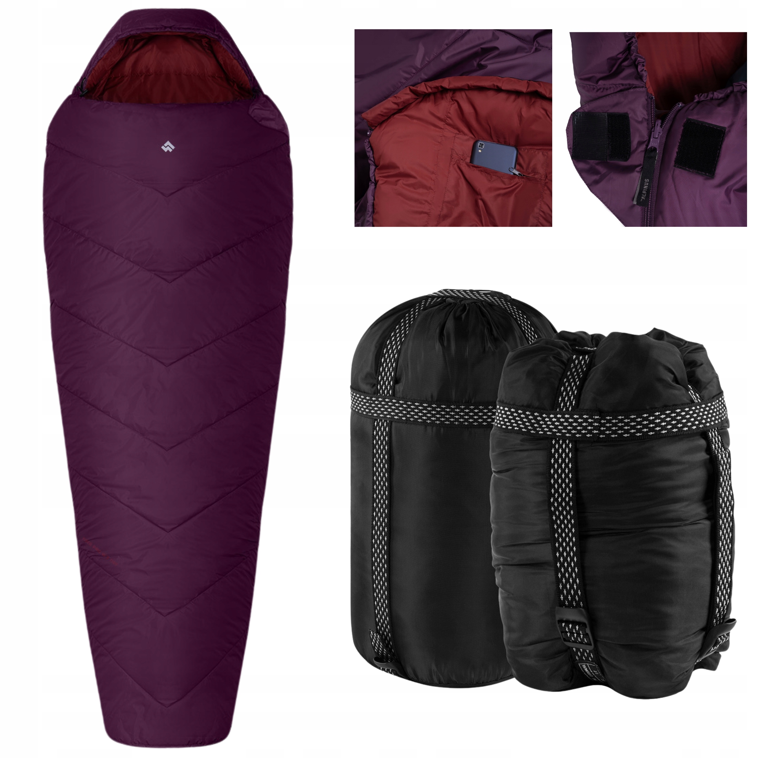 Śpiwór Alpinus Fiber Pro W's 1100 prawy DN11796 burgundowy