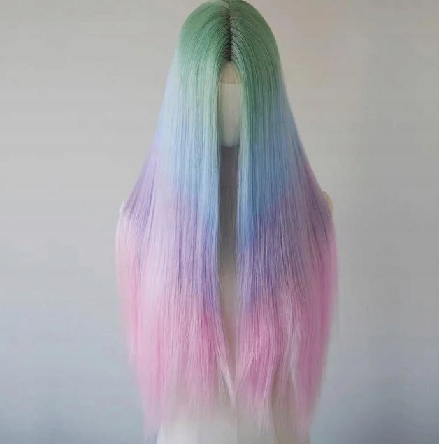 Style Icon Paruka krajka na přední straně Dlouhé duhové vlasy 75 cm GN4