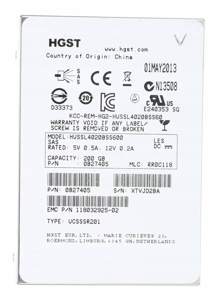 SAS SSD EMC HGST 200GB HUSSL4020BSS600 0B27405