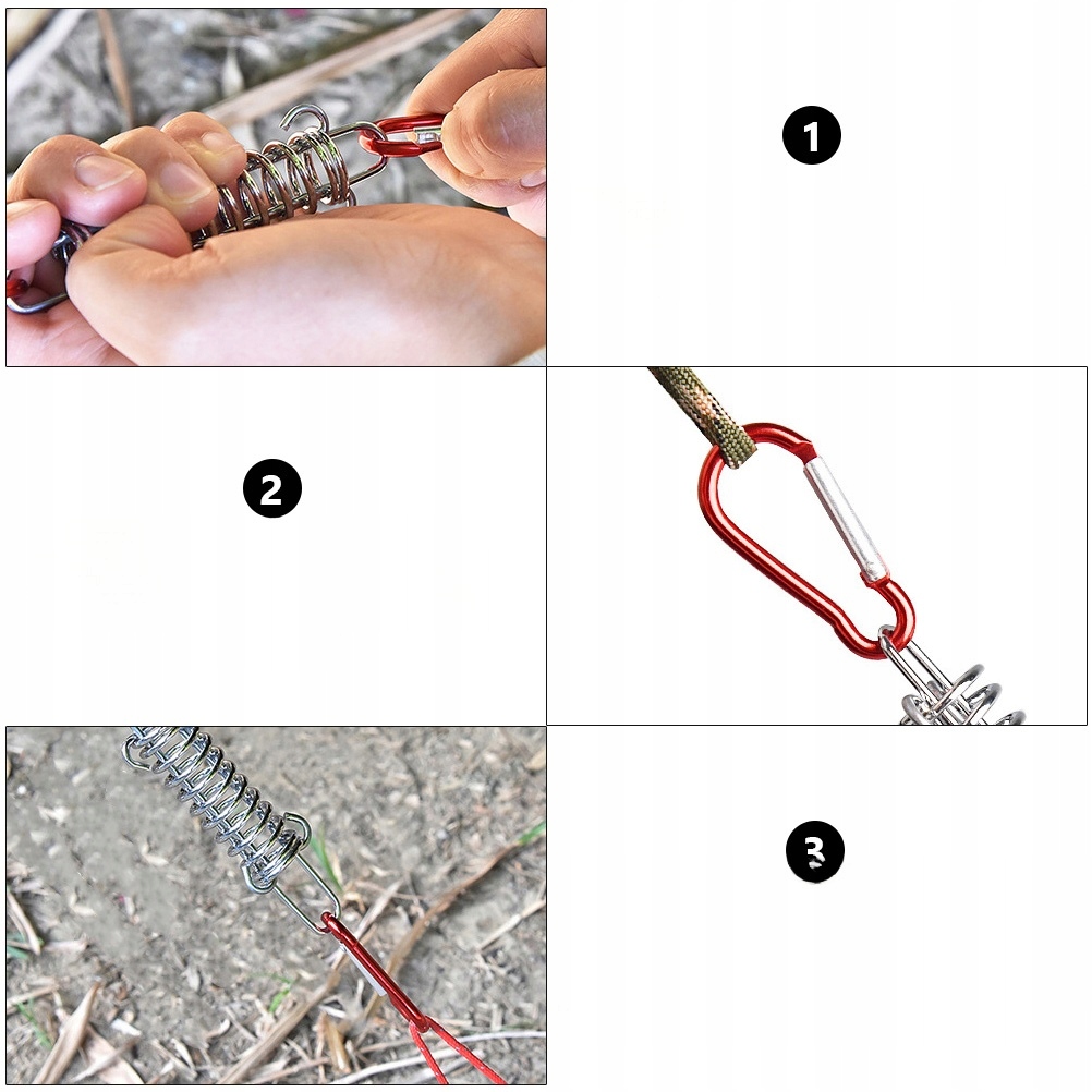 KOŁKI DO LIN NAMIOTOWYCH NAPINACZ LINII WIATROWEJ REGULACJA NAPIĘCIA SPRĘŻYNY KLAMRA SPRĘŻYNA WIATROSZCZELNA Liczba osób brak informacji