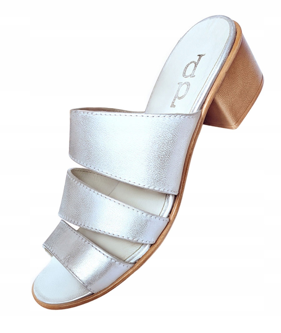 Sandály Dolce Pietro nazouváky na podpatku, kožené, stříbrné, elegantní kůže, velikost 38