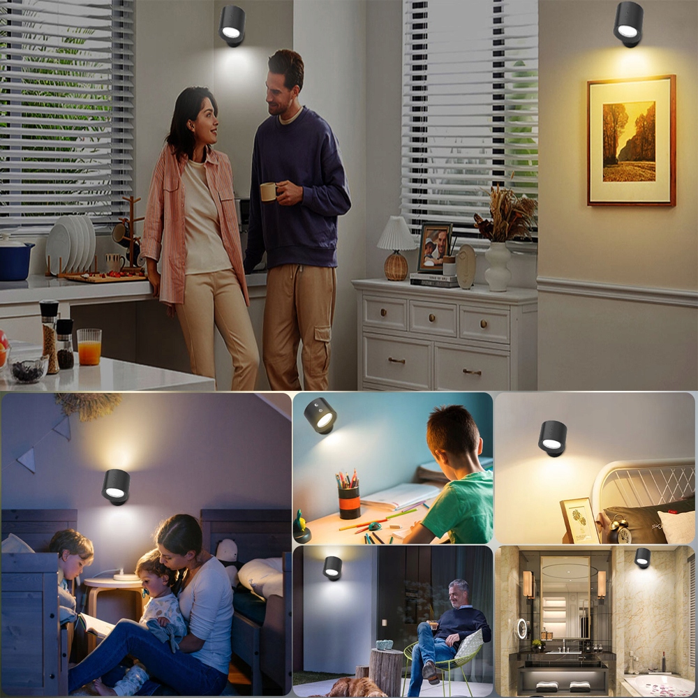 KINKIET ŚCIENNY LED BEZPRZEWODOWY MAGNETYCZNY REGULOWANY 360° 3 KOLORY Długość/wysokość 12 cm