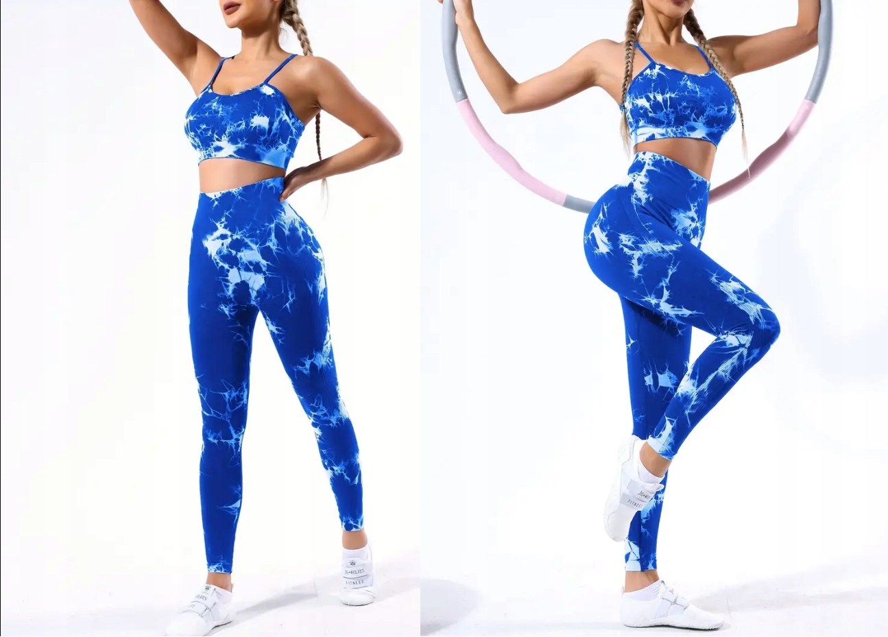 LEGGINSY PUSH UP SPORTOWE NIEBIESKIE DAMSKIE KOMPLET Stanik i Leginsy Top M Linia plus size (duże rozmiary)