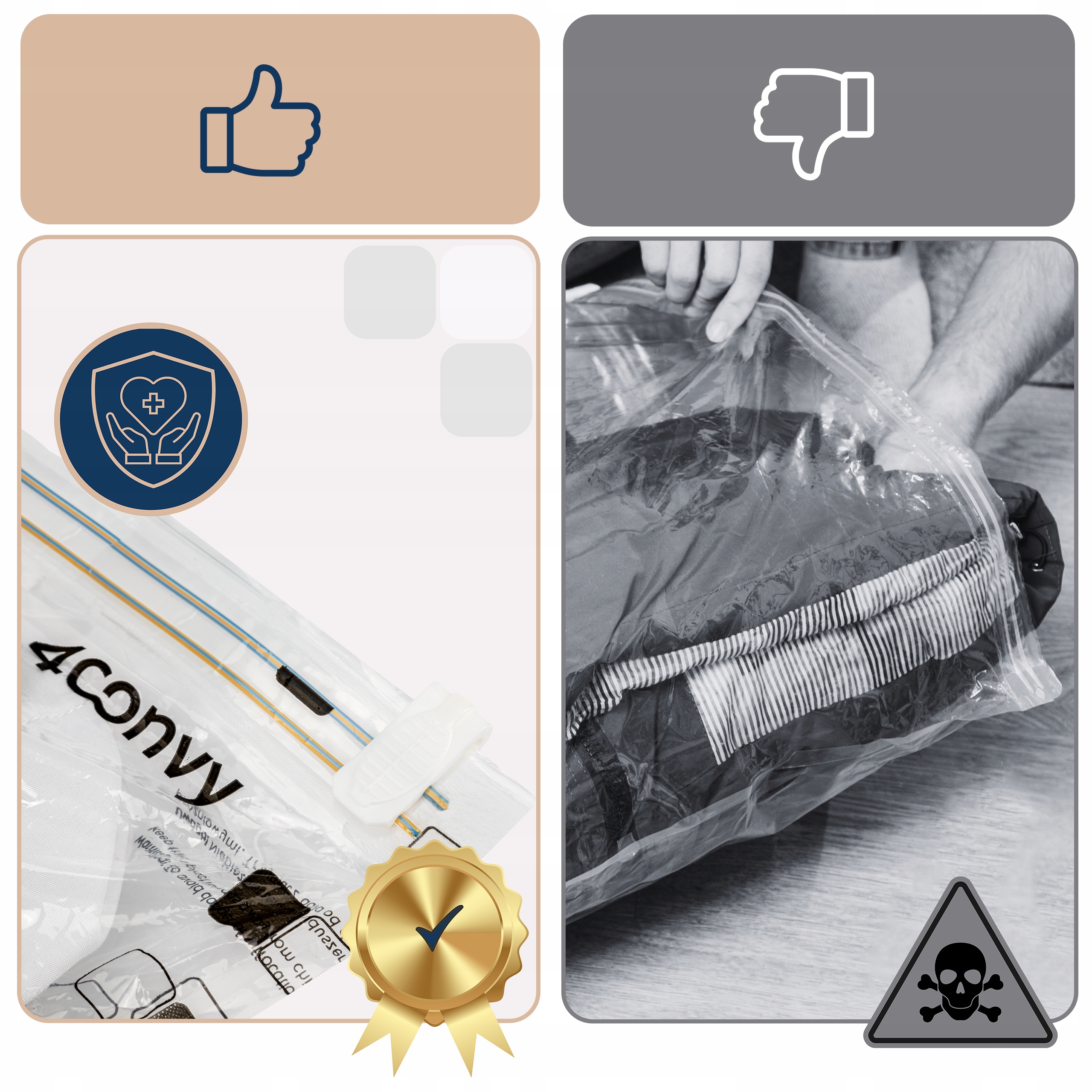 SOLIDNY worek próżniowy 60x80 na rzeczy ubrania koc 30% grubszy bezpieczny Marka 4Convy