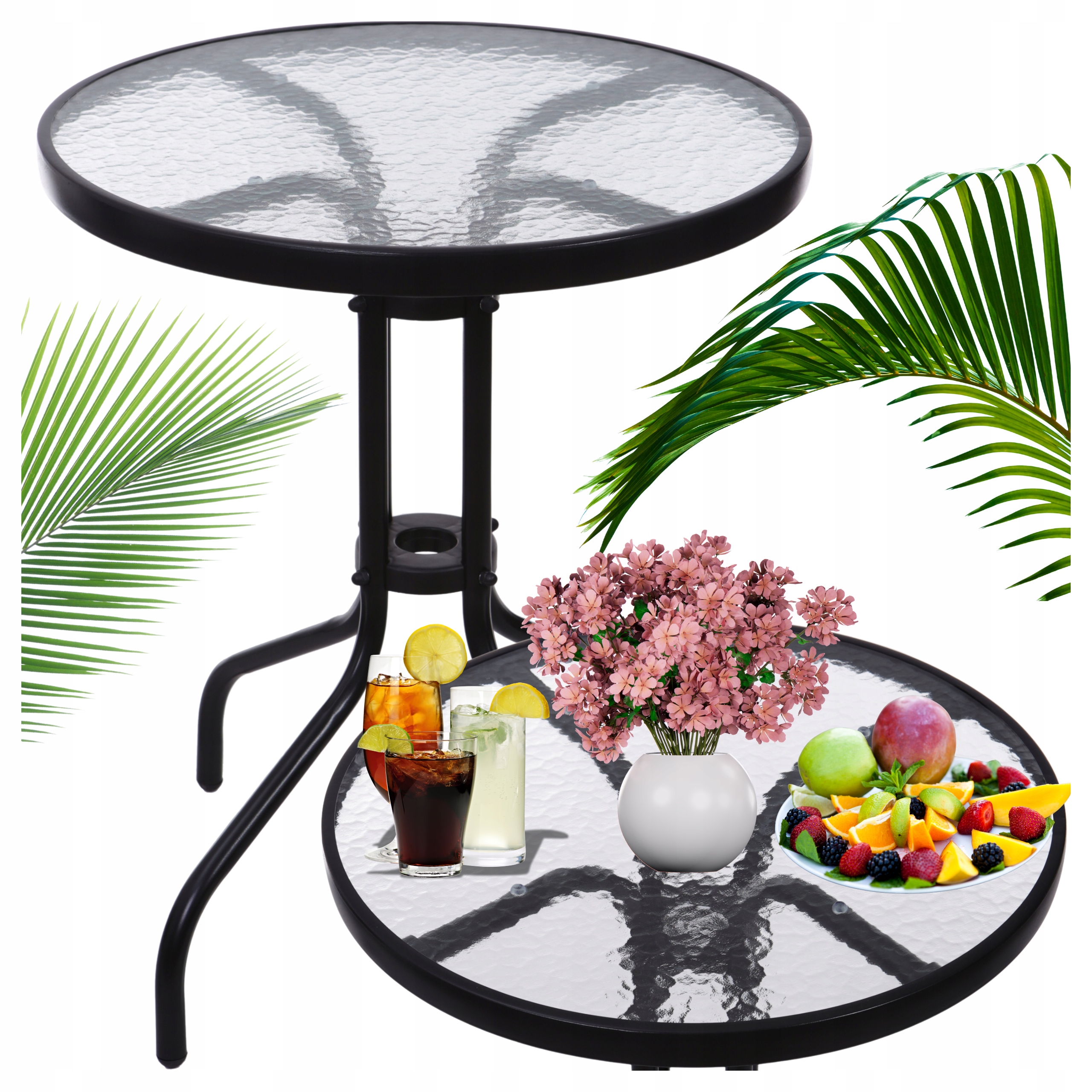 Stolik Ogrodowy Okrągły Szkło Hartowane 60 cm Stół Na Balkon Taras Patio