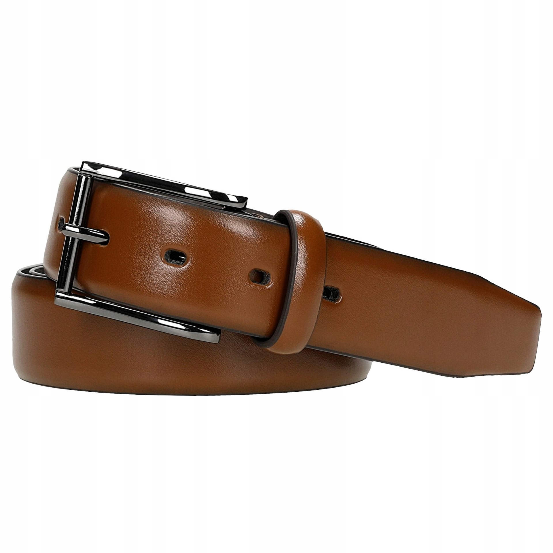 Brązowy skórzany pasek męski z otwartą klamrą r. 120