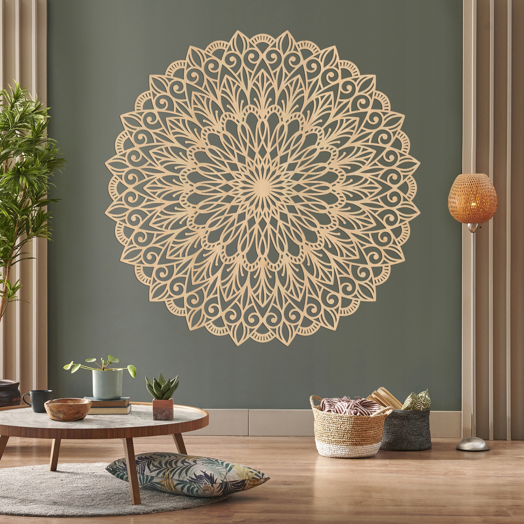 Dekoracja ścienna okrągła, Mandala kwiat życia, 120 cm Klon