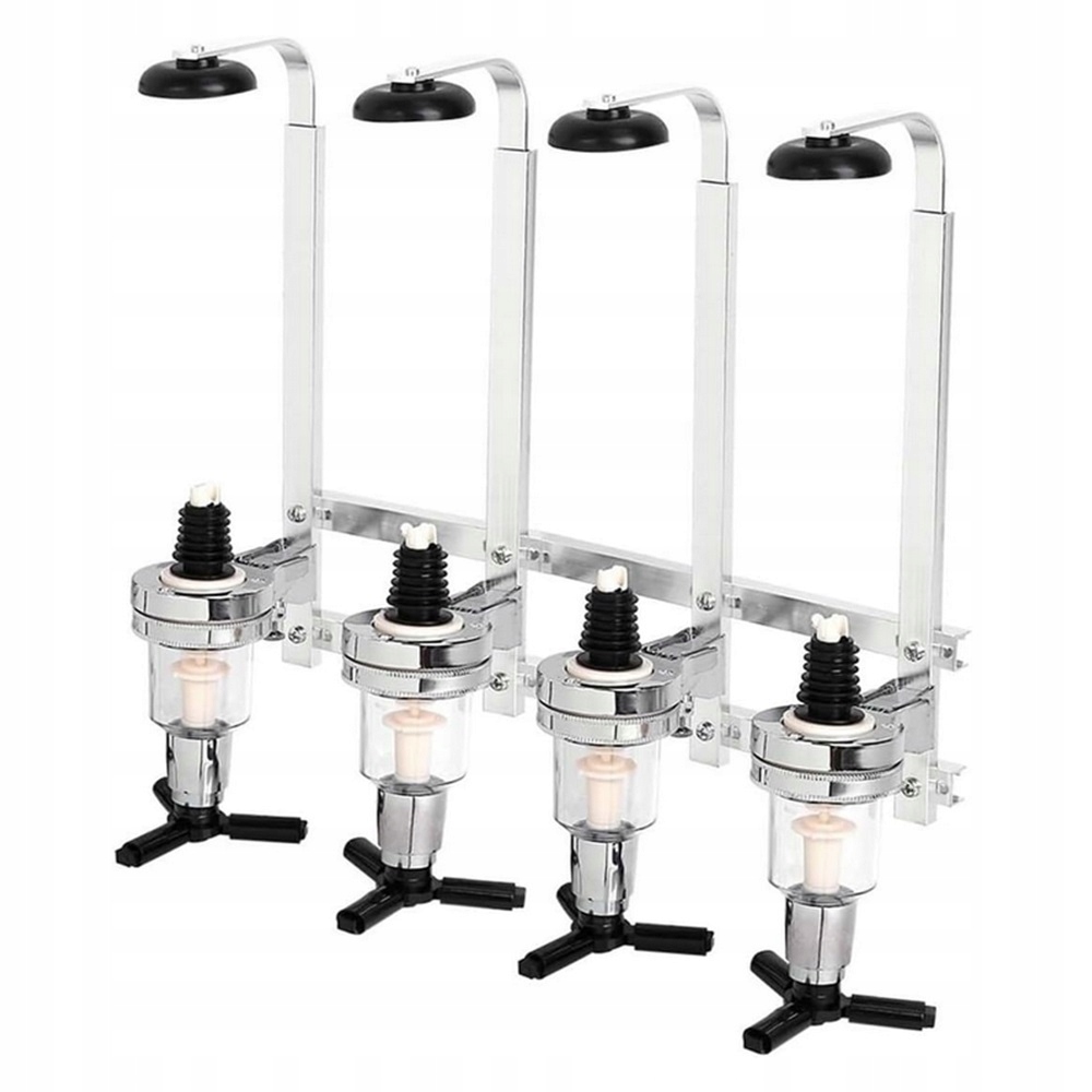 Dávkovač Na Alkohol Nástěnný Držák Na 4 Lahve Odměrka 45 ML Stříbrný