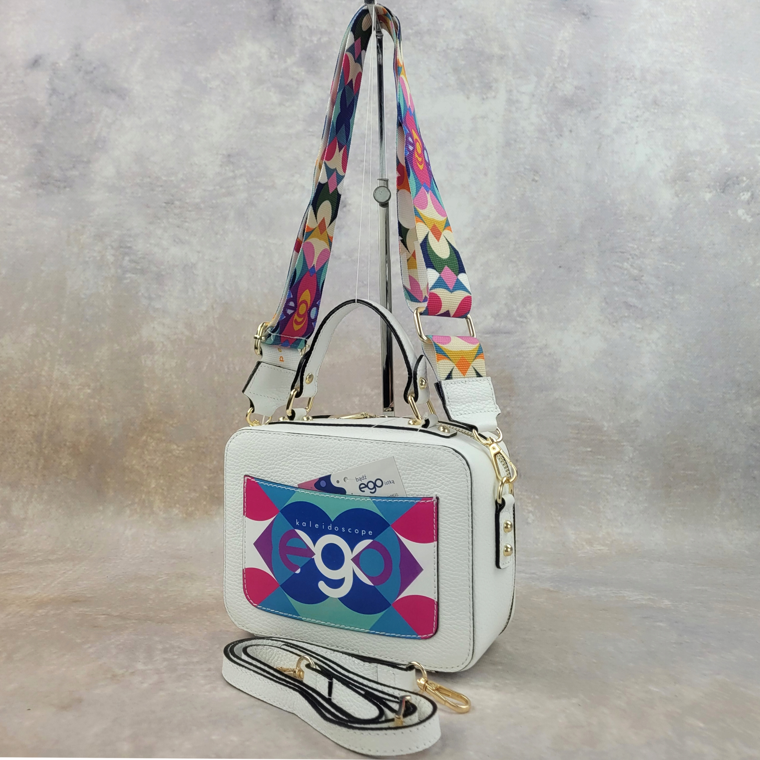 Torebka damska EGO kuferek biała kolorowa torba listonoszka skóra naturalna Model 010124WL