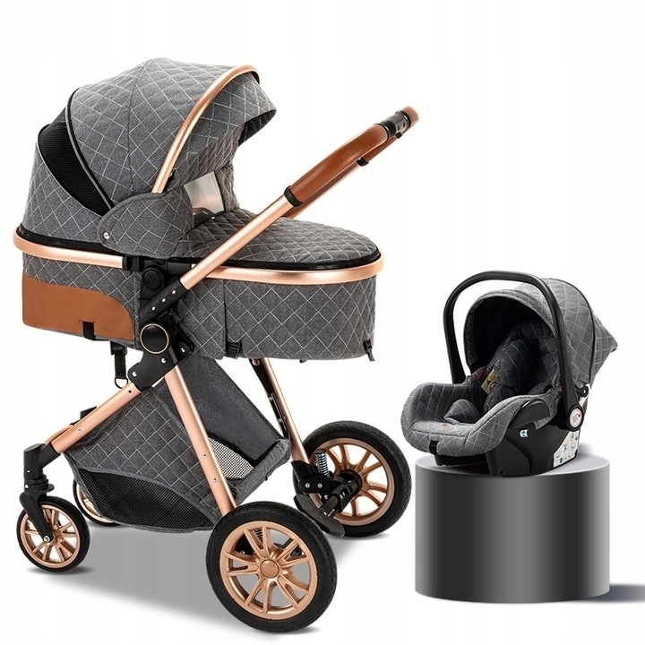 WÓZEK DZIECIĘCY 3W1 LUKSUSOWY WIELOFUNKCYJNY GONDOLA SPACERÓWKA FOTELIK Wysokość produktu 105 cm