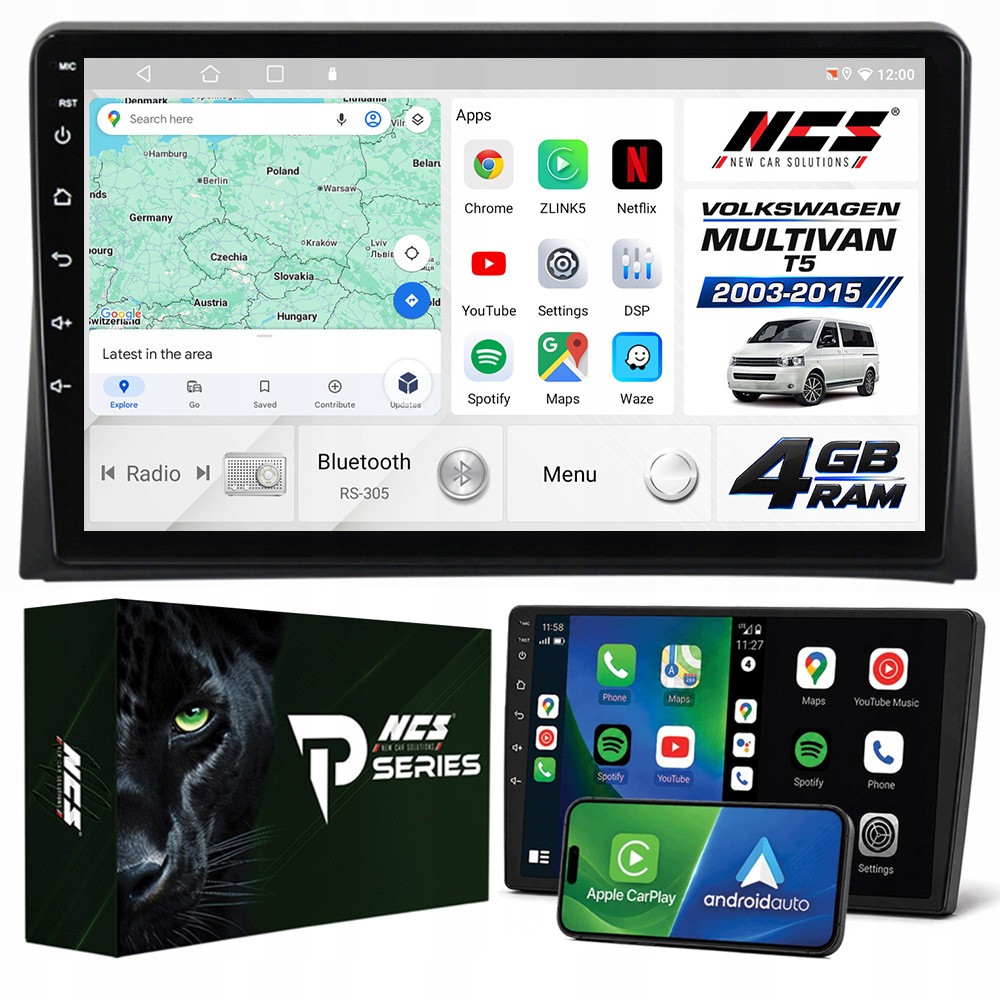 Rádio Navigácia Android RS-305 Volkswagen Multivan T5 2003-2015 4GB 9"