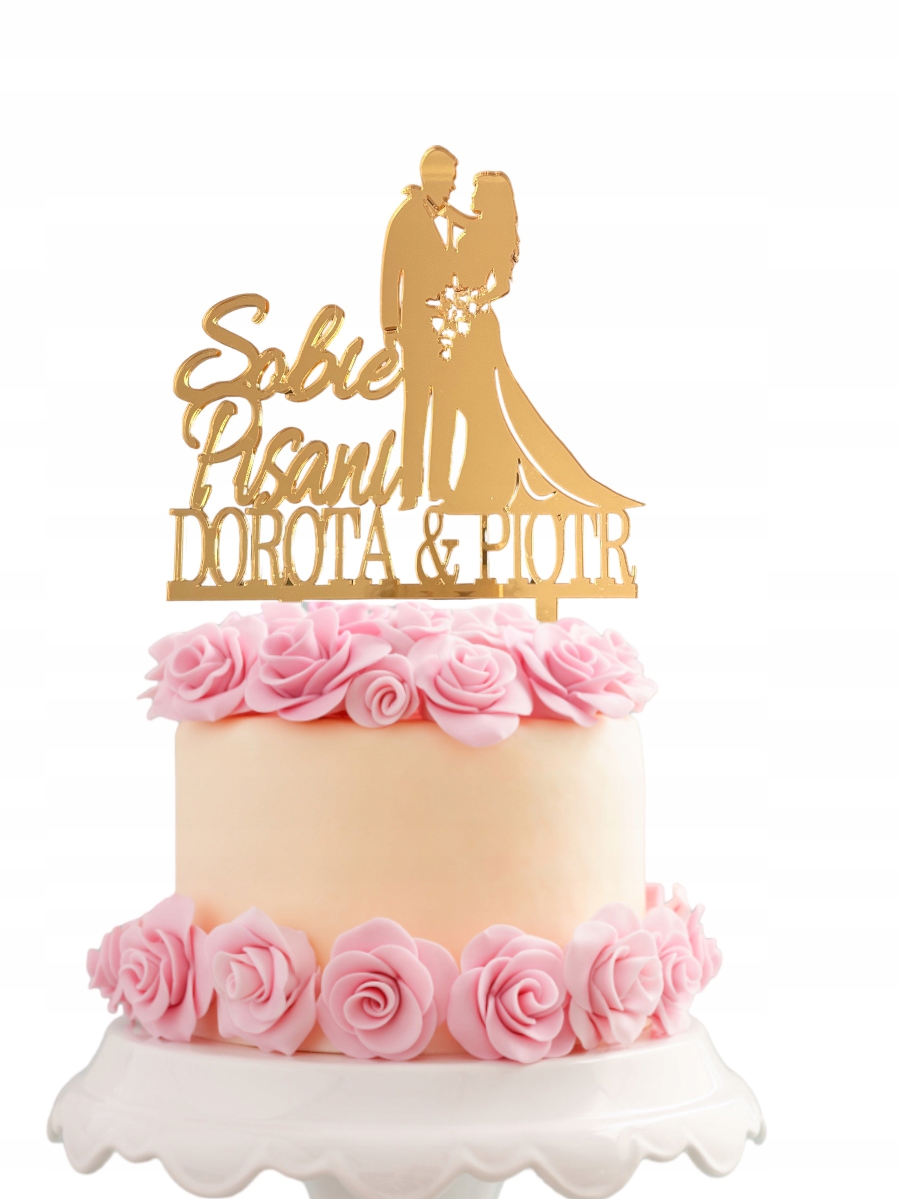 TOPPER SLUBNY PARA MLODA NA TORT ZŁOTE LUSTRO Marka inna