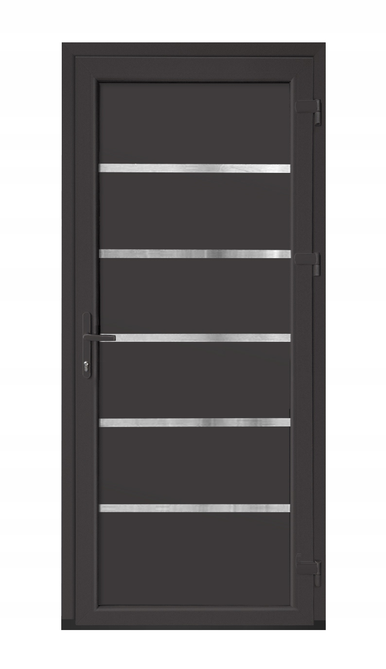 Drzwi zewnętrzne Antracyt Pcv 900x2000, 90x200 Prawe 70mm, Panel Inox Pvc