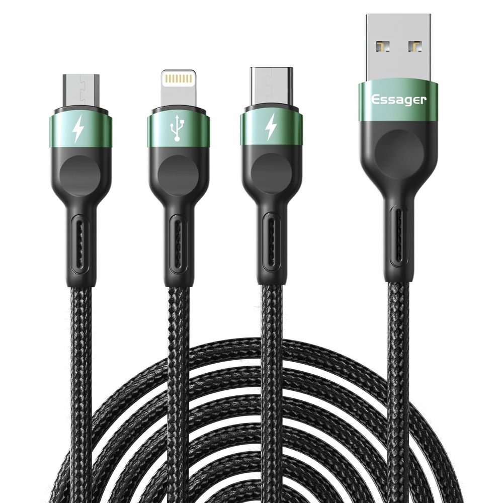 

Essager kabel Usb 3w1 Micro Typ-c Lightning 3A