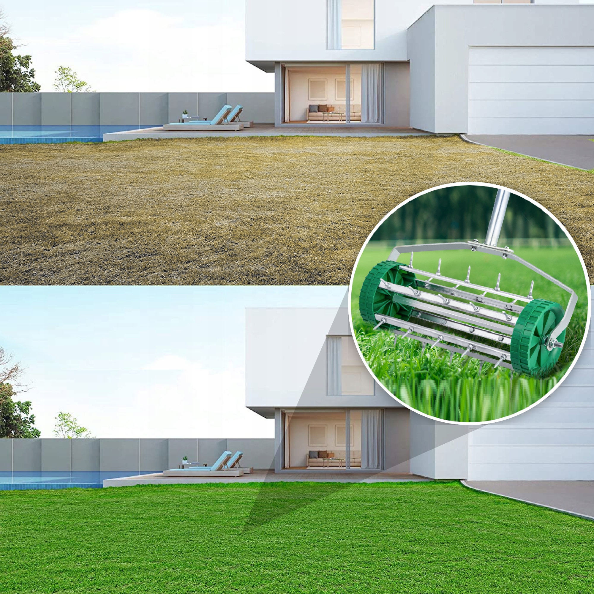 AERATOR do trawnika WERTYKULATOR RĘCZNY OBROTOWY WALCOWY TRAWY MURAWY KOLCE Regulacja głębokości roboczej bez regulacji