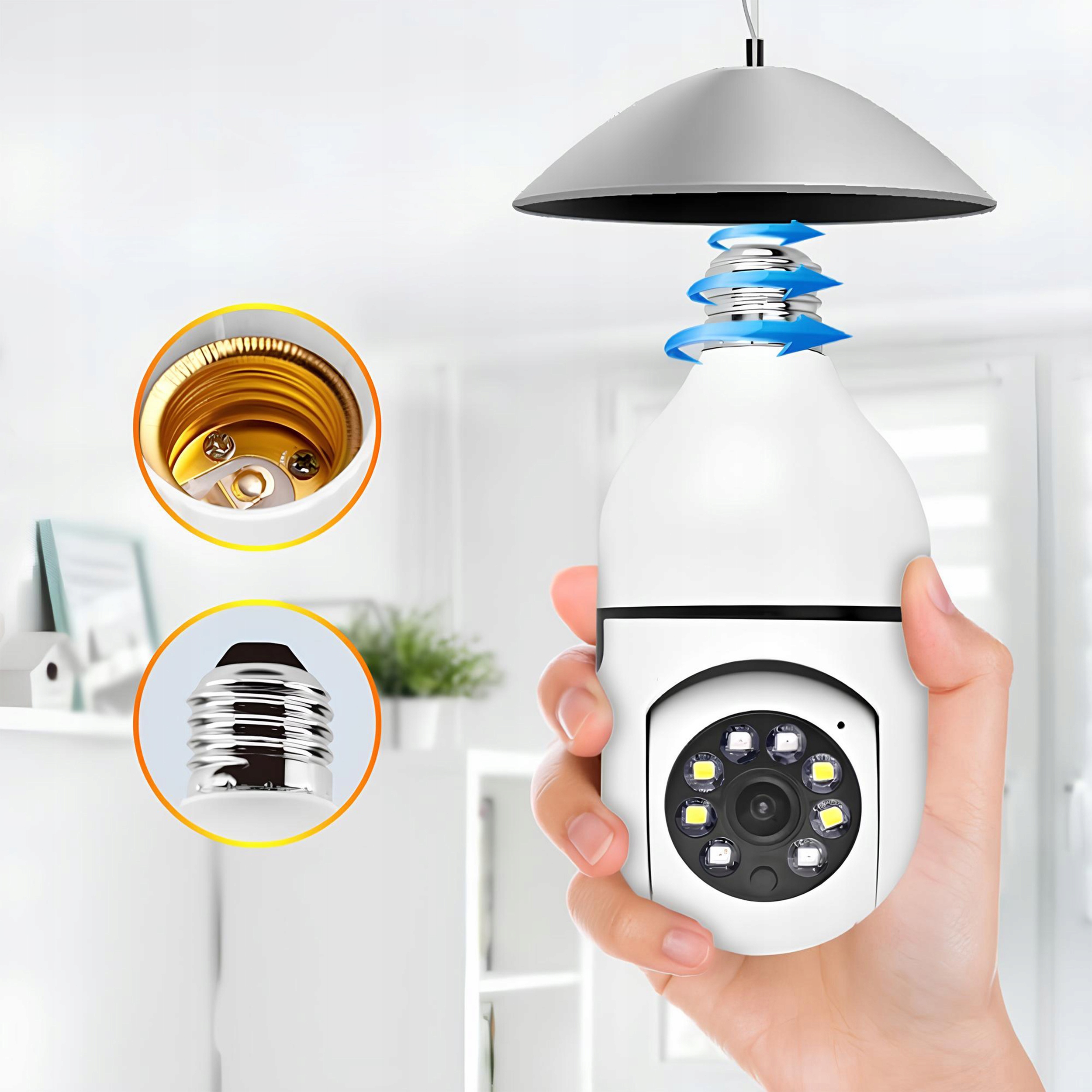 KAMERA WIFI WEWNĘTRZNA OBROTOWA ŻARÓWKA GWINT E27 IP 3MP TUYA MONITORING Zasięg podczerwieni 10 m
