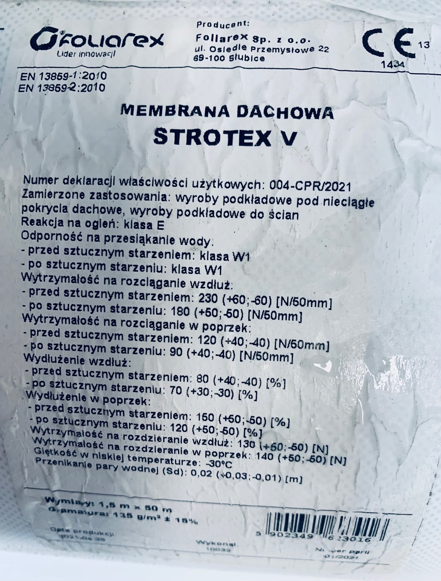 FOLIA MEMBRANA DACHOWA STROTEX 1300V Szerokość 1.5 m