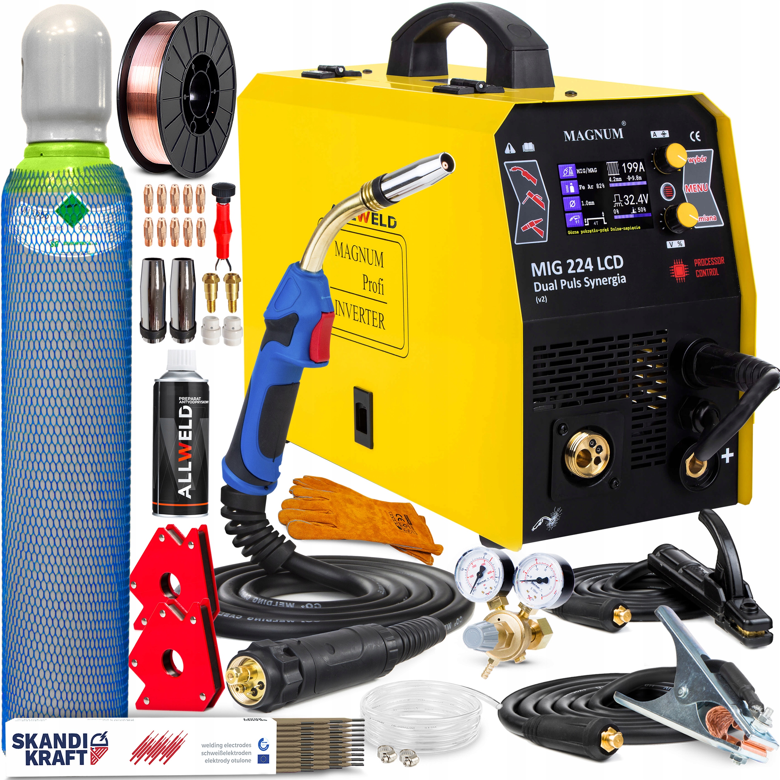 SPAWARKA INWERTOROWA INWERTER MAGNUM MIG 224 MMA TIG PULS SYN ALU IGBT 3W1