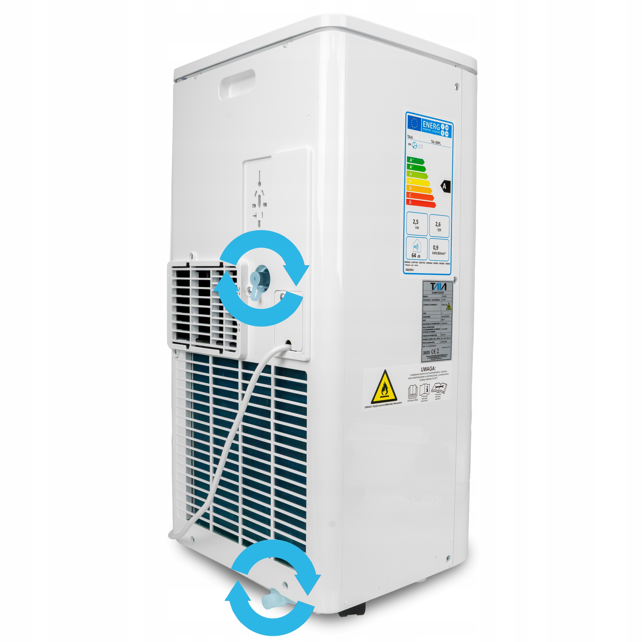 KLIMATYZATOR PRZENOŚNY 2,50 kW CICHY WIFI OSUSZACZ WYŚWIETLACZ LED WYDAJNY Sterowanie manualne na pilot