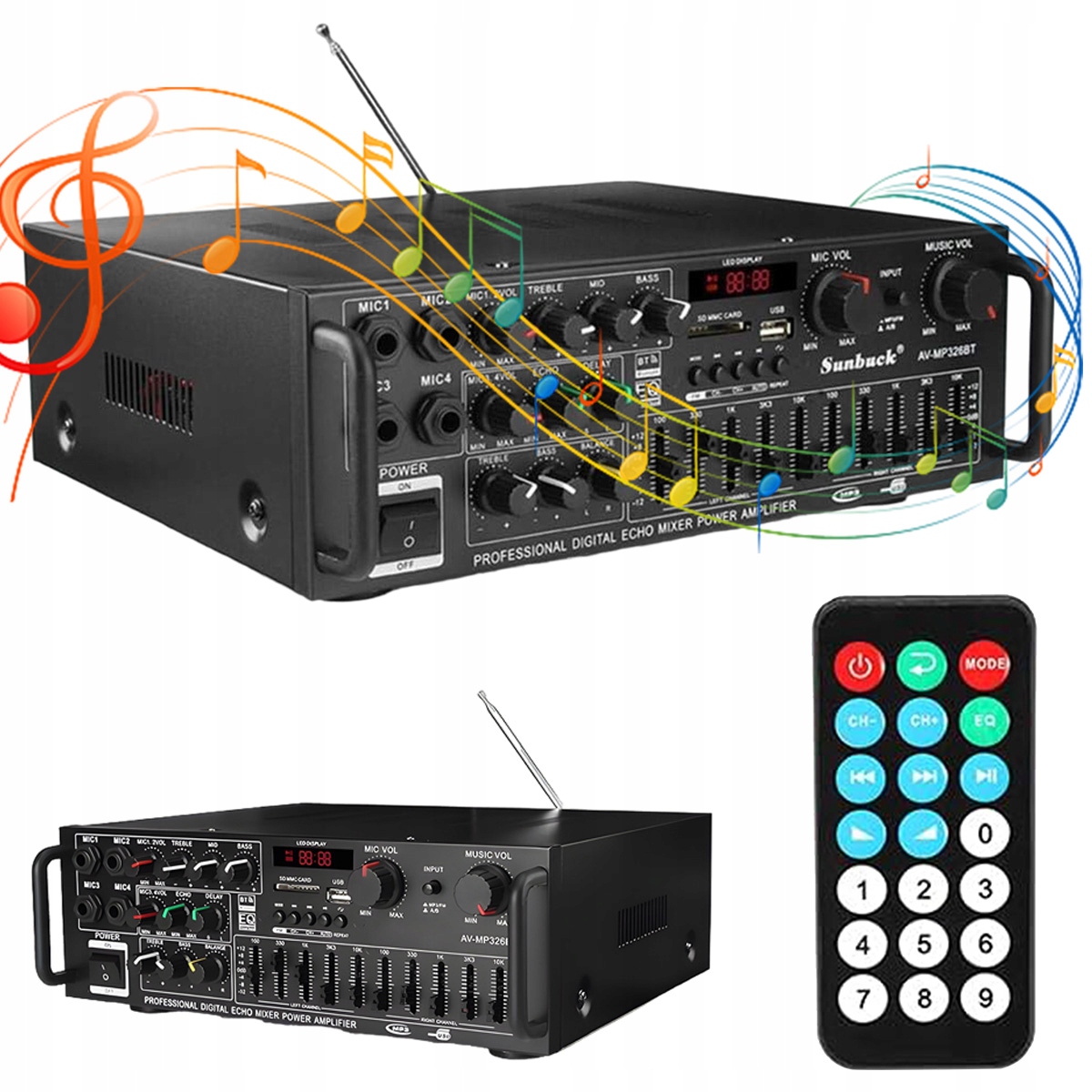 Audio Zesilovač 2000 W Stereo Hd Fm Rádio 4 Mikrofonní Vstupy