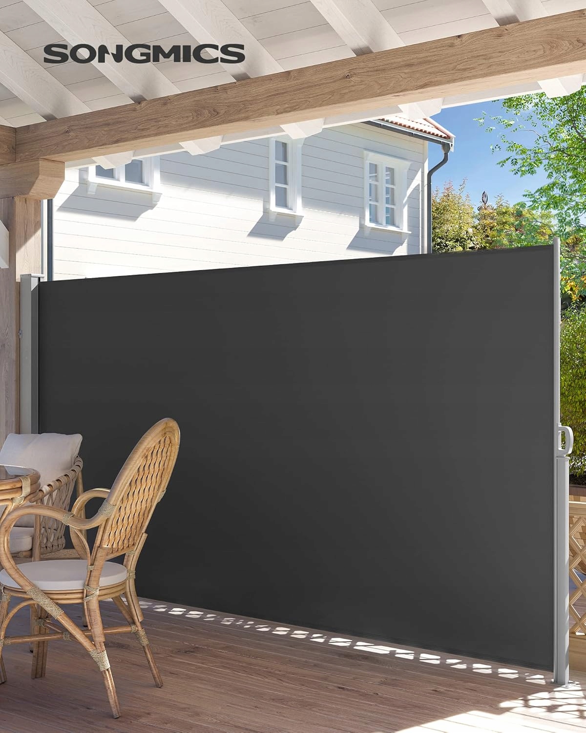 Songmics Bočná markíza antracitová Slnečná záclona Roleta 200 x 400 cm
