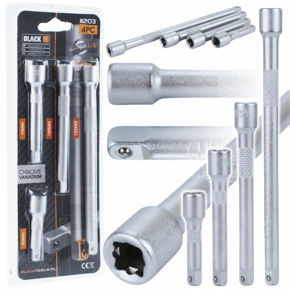 Zestaw Komplet 4PC Przedłużek 1/4 50 75 100 150 mm Crv Black