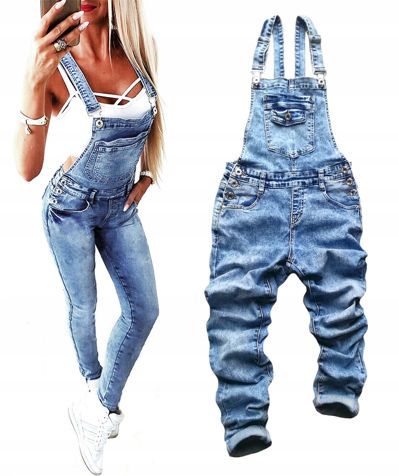 

Ogrodniczki Spodnie Rurki Jeansowe Damskie