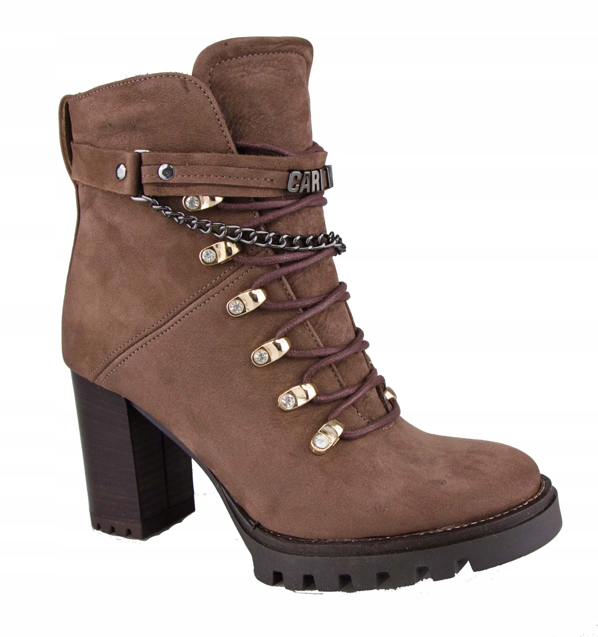 CARINII B5199 BOTKI SŁUPEK SKÓRA ZAMSZOWE BEŻOWE