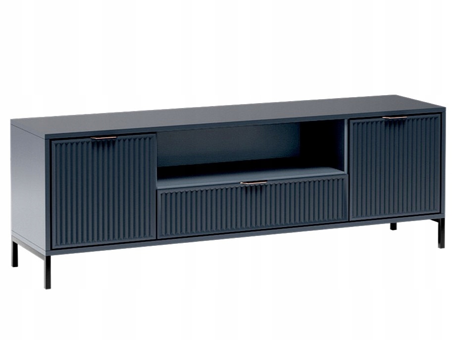 STOLIK SZAFKA LS-4 RTV-165 ryflowane fronty INDIGO + CZARNE NOGI